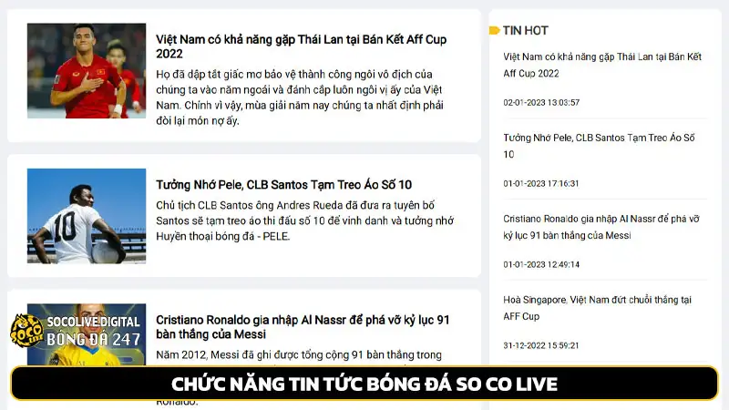 Chức năng tin tức bóng đá So co live